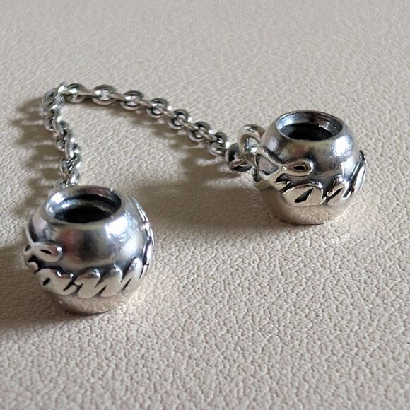 Pandora Sterling Silver Charm - Safety Chain - Family Forever - Picture 1 of 4